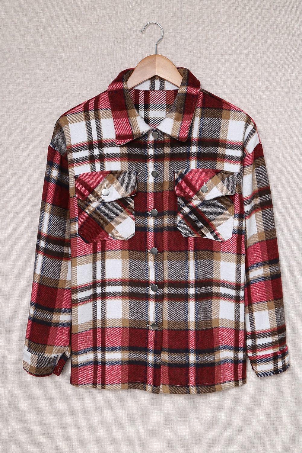 Wholesale Brown Plaid Button Up Long Sleeve Flannel Shacket