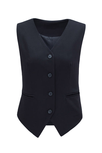 Black Solid Color Button up V Neck Suit Vest