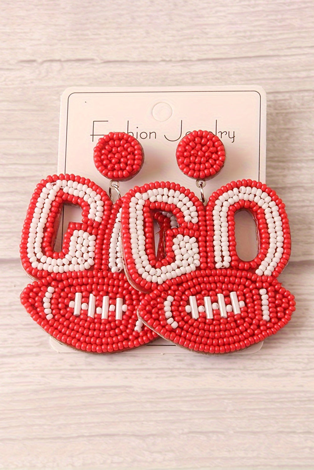 Fiery Red Beaded GO Baseball Shape Dropping Earrings