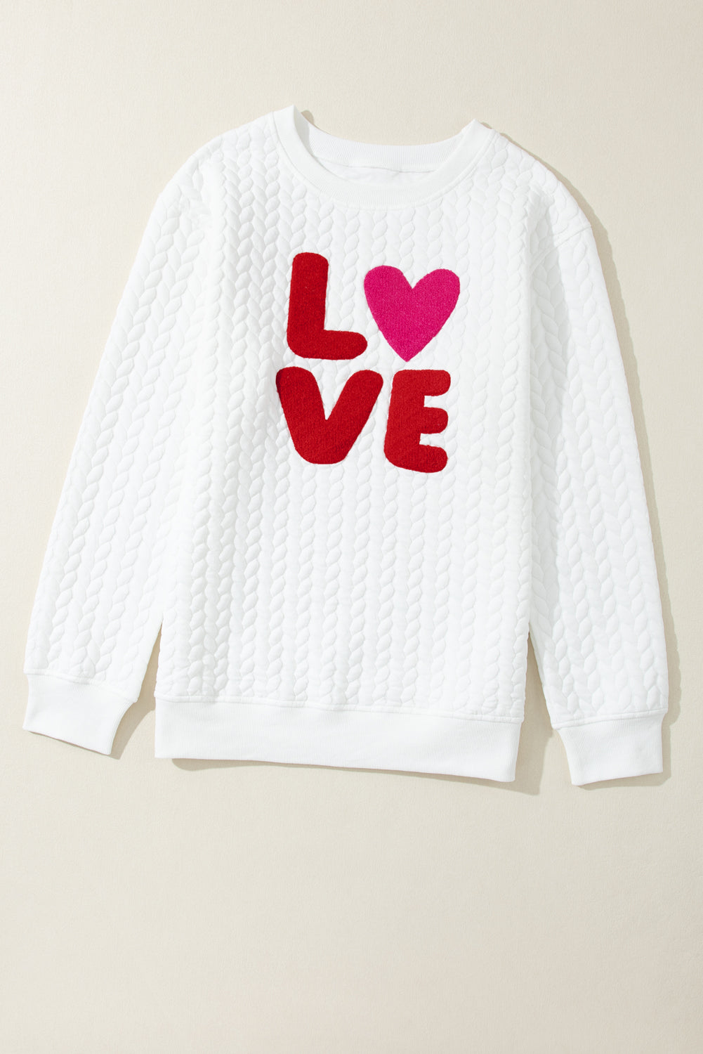 White Lucky Letter Patch Quilted Sweatshirt