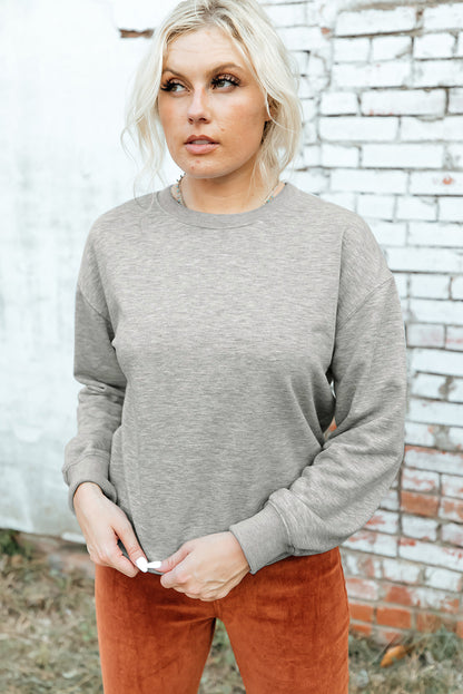 Gray Solid Color Classic Crewneck Pullover Sweatshirt