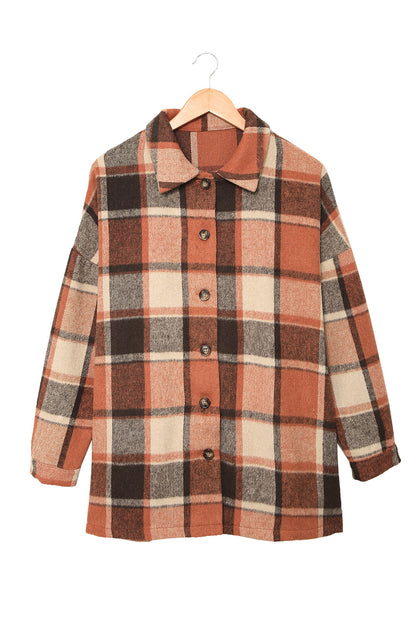 Wholesale Brown Plaid Button Up Long Sleeve Flannel Shacket