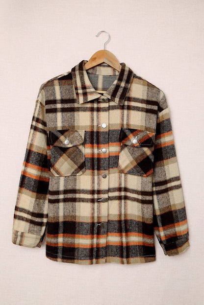 Wholesale Brown Plaid Button Up Long Sleeve Flannel Shacket