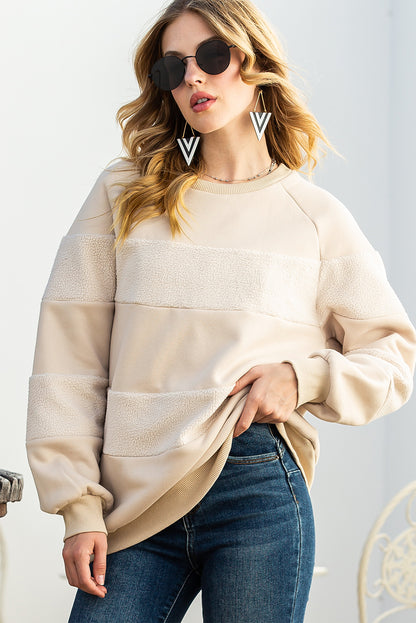 Oatmeal Striped Long Sleeve Pullover Sweatshirt