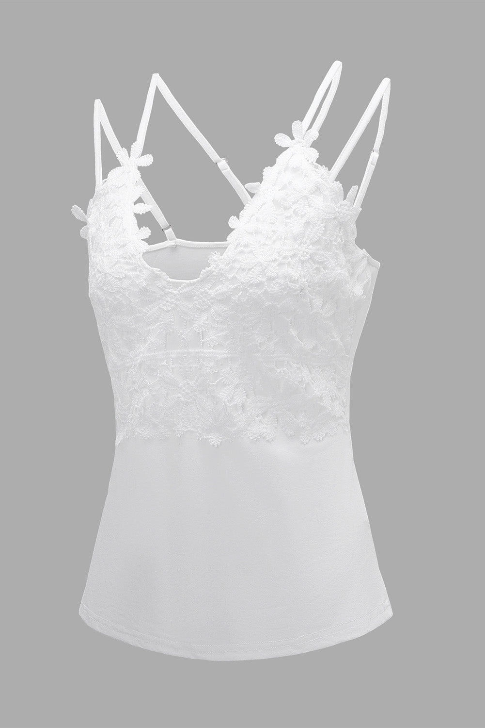 White Flower Lace Crochet Two Spaghetti Strap Camisole Top