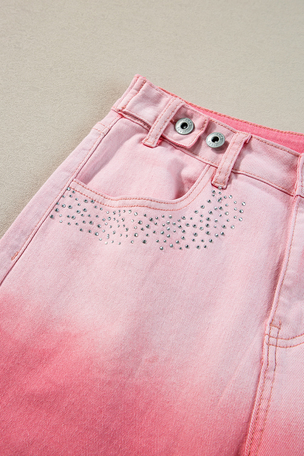 Pink Scattering Rhinestone Gradient Straight Jeans