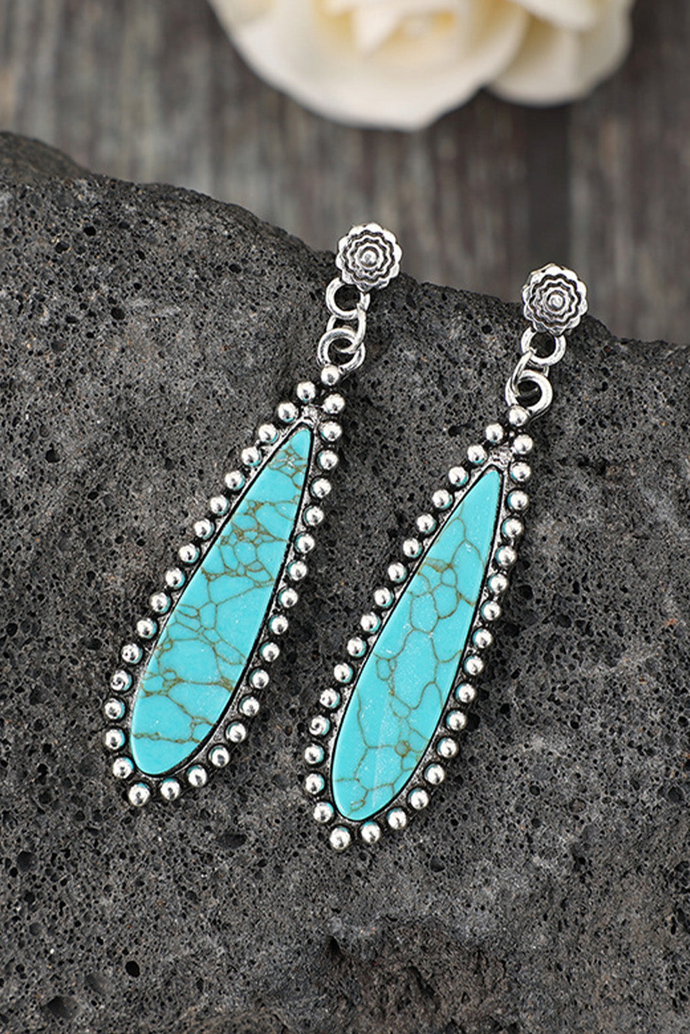 Silvery Vintage Bohemian Turquoise Alloy Earrings