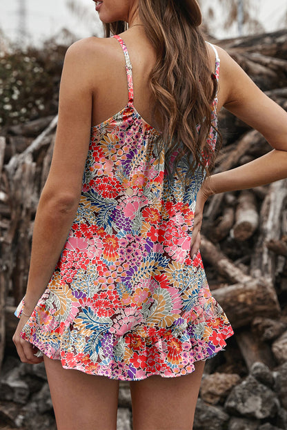 Multicolor Floral Print Spaghetti Straps Sleeveless Top