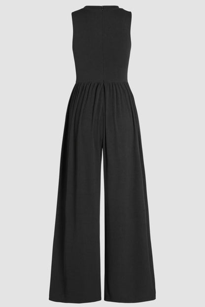 Blackish Green Sleeveless High Waist Wide Leg Jumpsuit