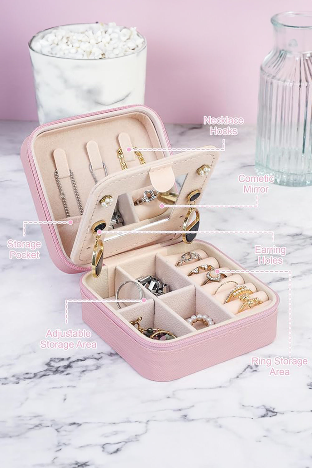 Pink Portable Initial I Graphic Jewelry Box