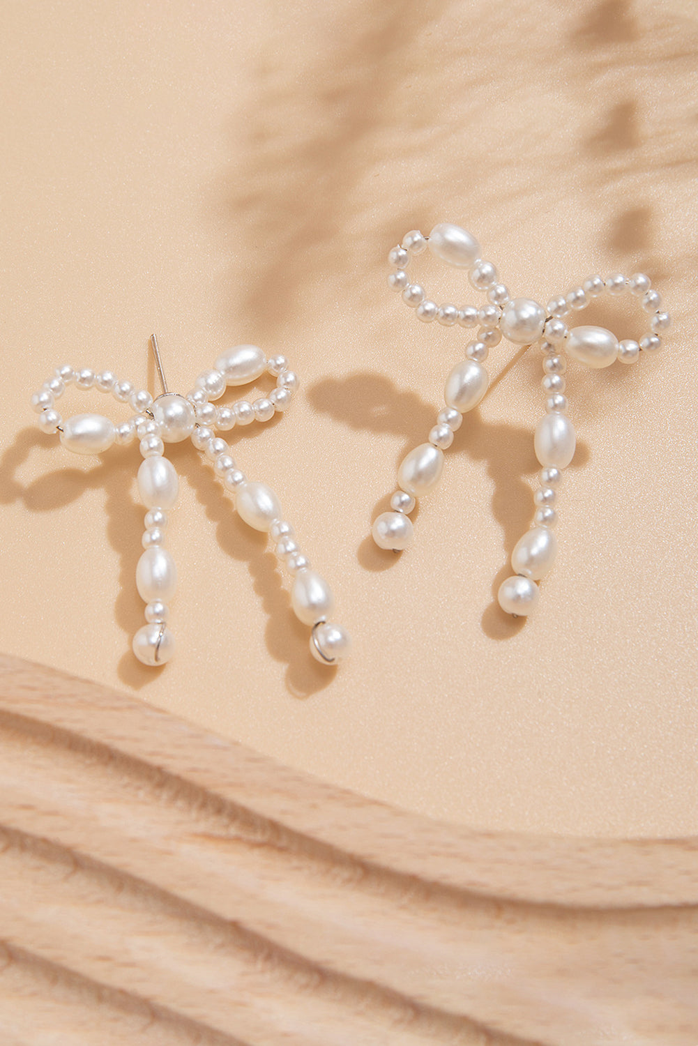 White Pearl Beaded Bowknot Shaped Drop Earrings