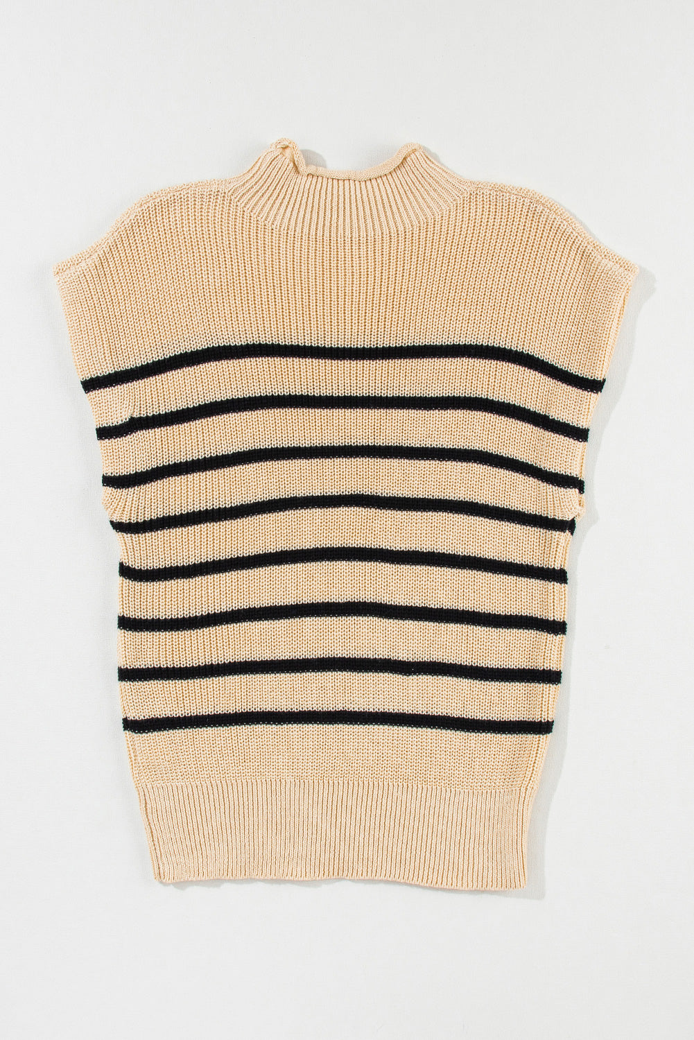 Parchment Striped Knit Mock Neck Short Sleeve Sweater