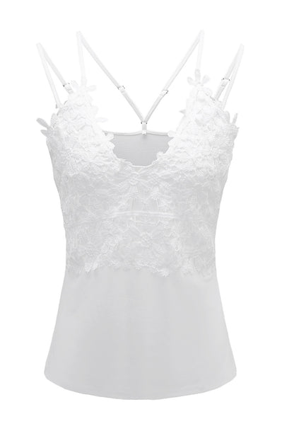 White Flower Lace Crochet Two Spaghetti Strap Camisole Top