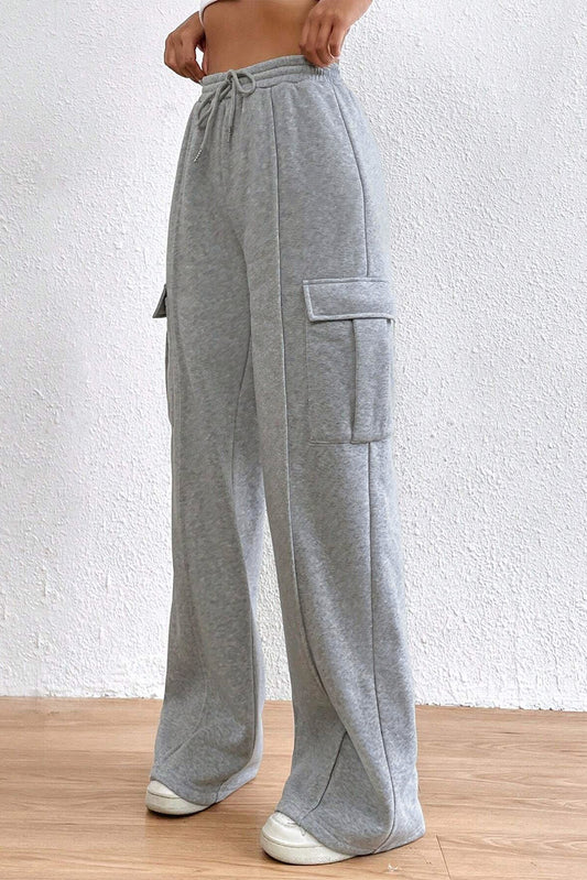 Light Grey Drawstring Waist Cargo Sweatpants