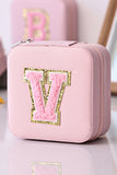 Pink Glitter Chenille V Letter Mini Square Jewery Box with Mirror