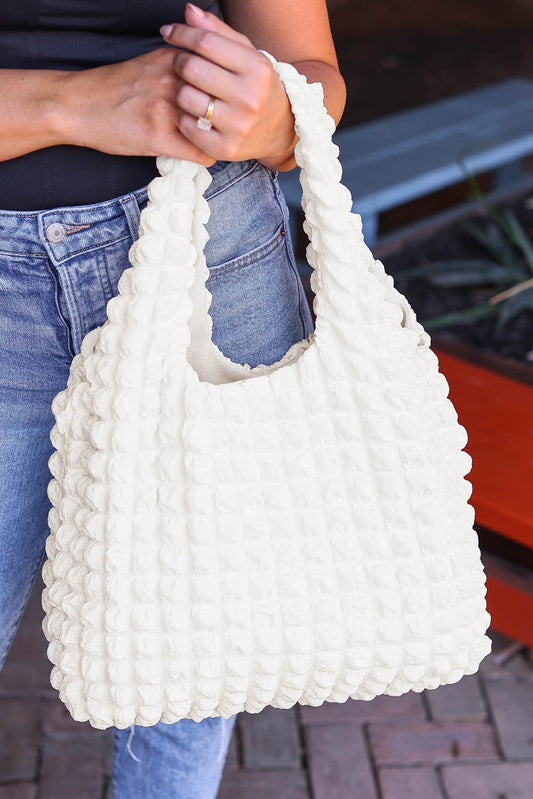 Wholesale White Textured Pleated Bubble Shoulder Bag