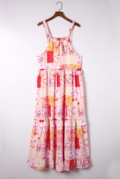 Multicolor Floral Print Sleeveless Tiered Ruffle Trim Sundress