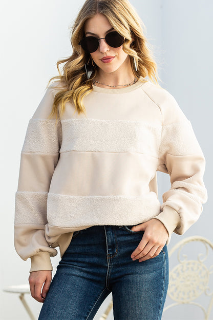 Oatmeal Striped Long Sleeve Pullover Sweatshirt