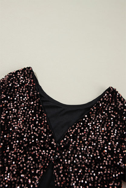 Black Sequin Cutout Back Long Sleeve Top