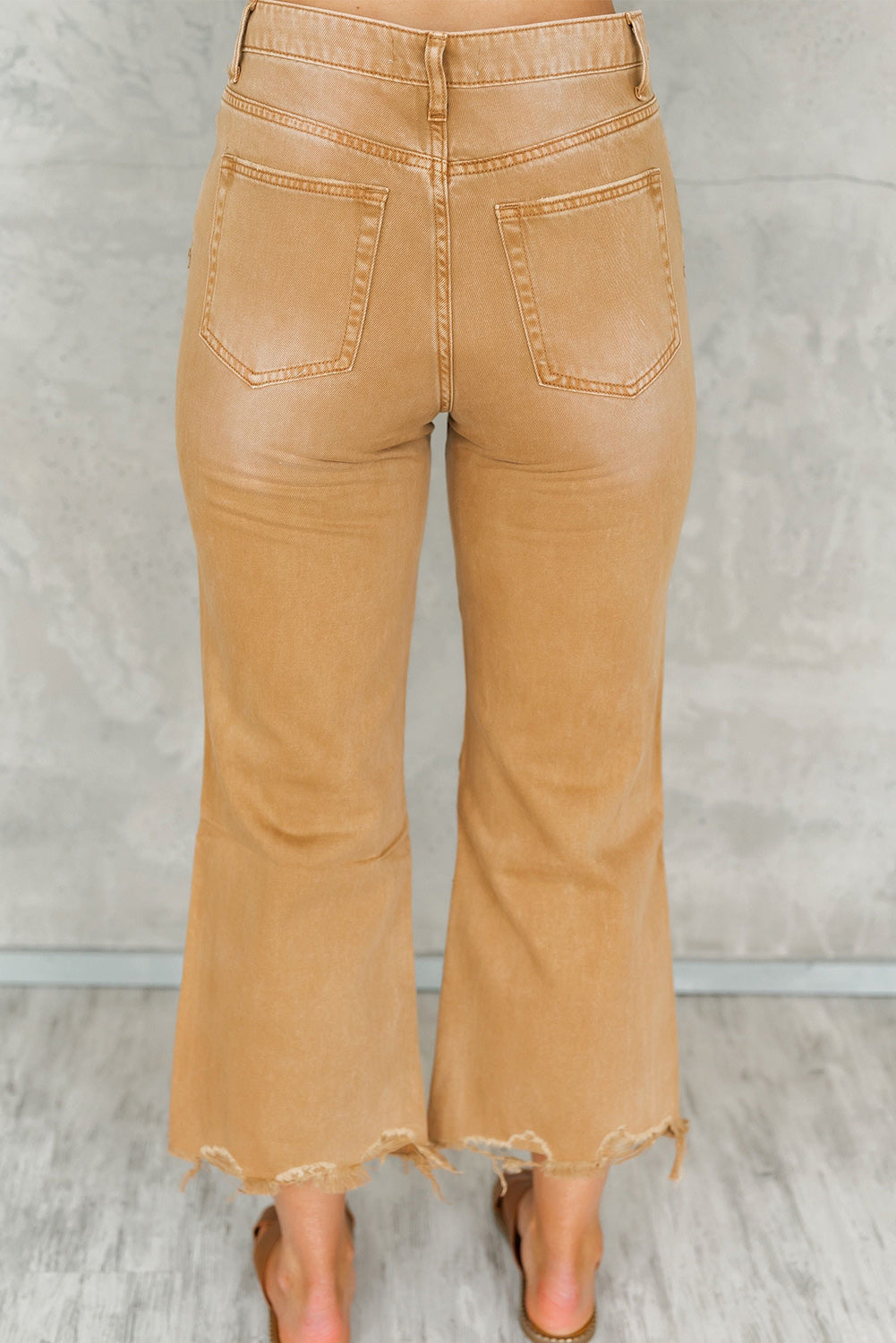 Brown Distressed Hollow-out High Waist Flare Jeans