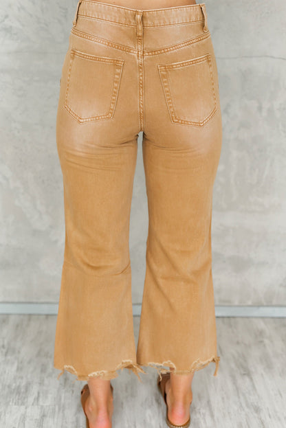 Brown Distressed Hollow-out High Waist Flare Jeans