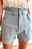 Beau blue ruffled high waist denim shorts, flap pockets, women's shorts, trendy, IOPCCLOTHING