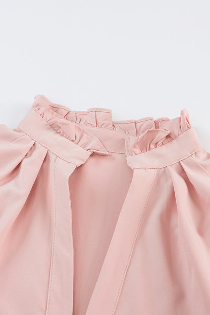 Pink Casual Stand V Neck Short Frill Dress