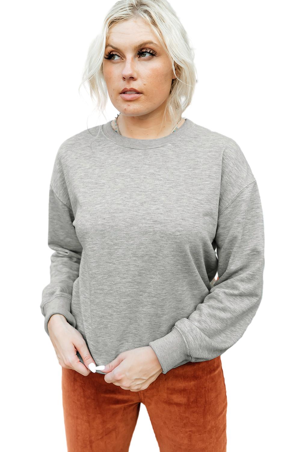 Gray Solid Color Classic Crewneck Pullover Sweatshirt