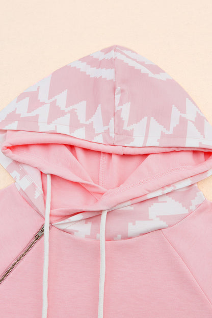 Brown Geometric Pattern Pullover Hoodie with Pockets