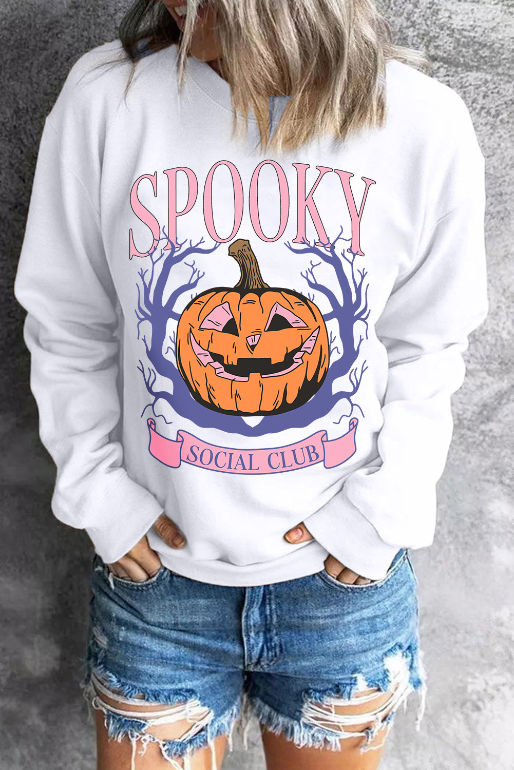 Beige SPOOKY SOCIAL CLUB Halloween Pumpkin Graphic Sweatshirt