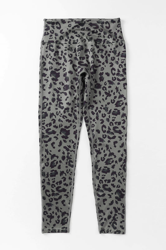 Grey Leopard Print Casual High Waist Leggings