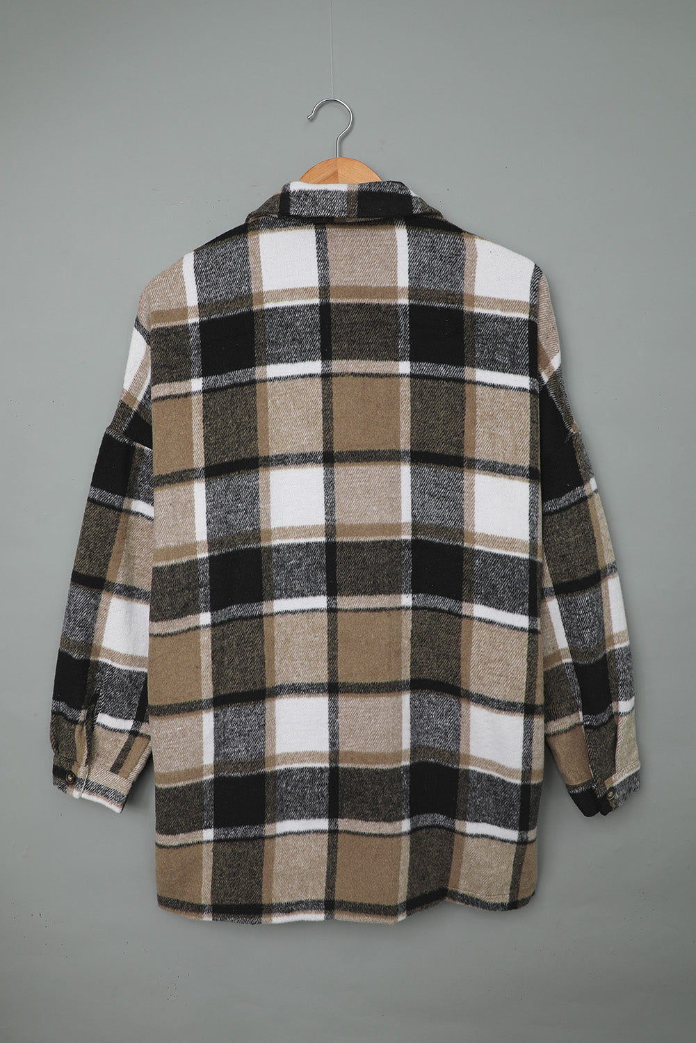 Wholesale Brown Plaid Button Up Long Sleeve Flannel Shacket