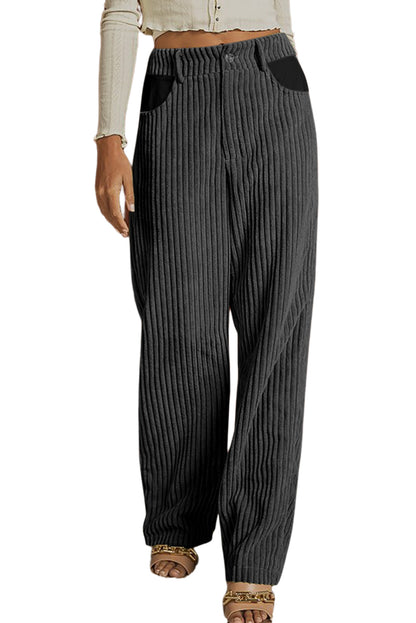 Grey Corduroy High Waisted Wide Leg Pants for Women