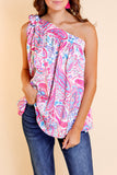 Multicolour Paisley Print Knot Asymmetric Shoulder Sleeveless Shirt