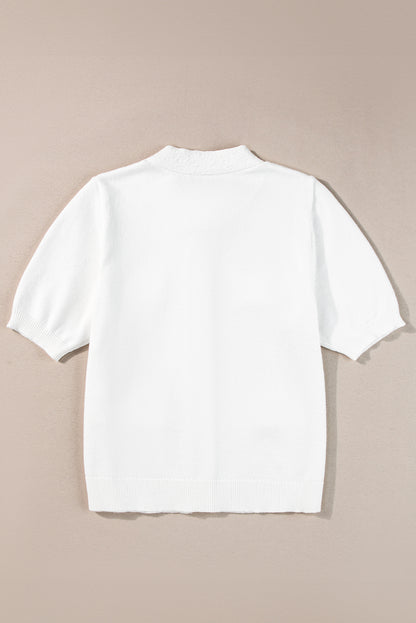 White Vintage Buttoned Pockets Knit Top