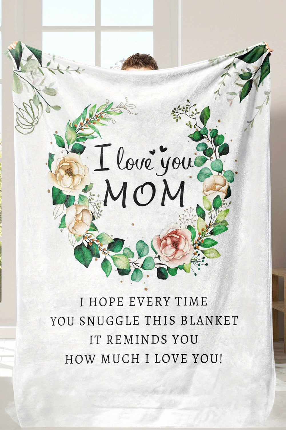 White I Love You MOM Floral Print Large Blanket 130*150cm