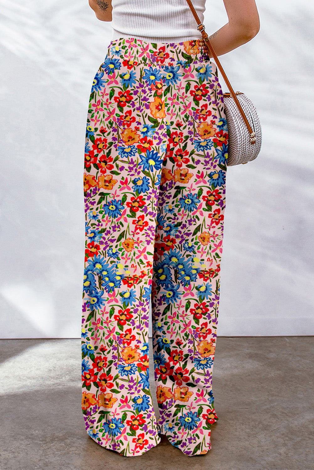 Multicolor Floral Print Pocketed Wide Leg Oversized Pants