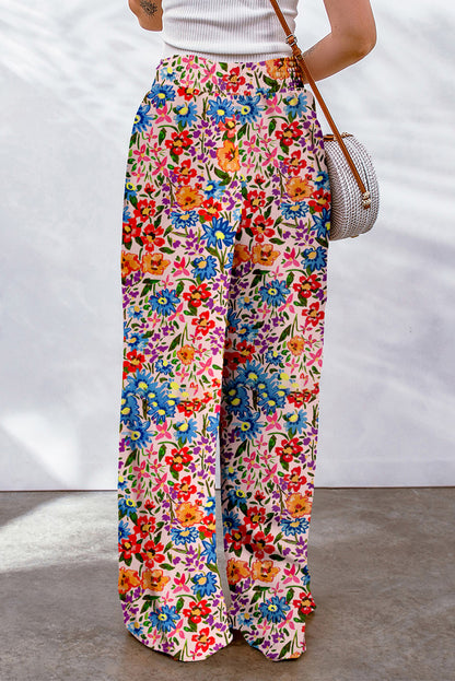 Multicolor Floral Print Pocketed Wide Leg Oversized Pants