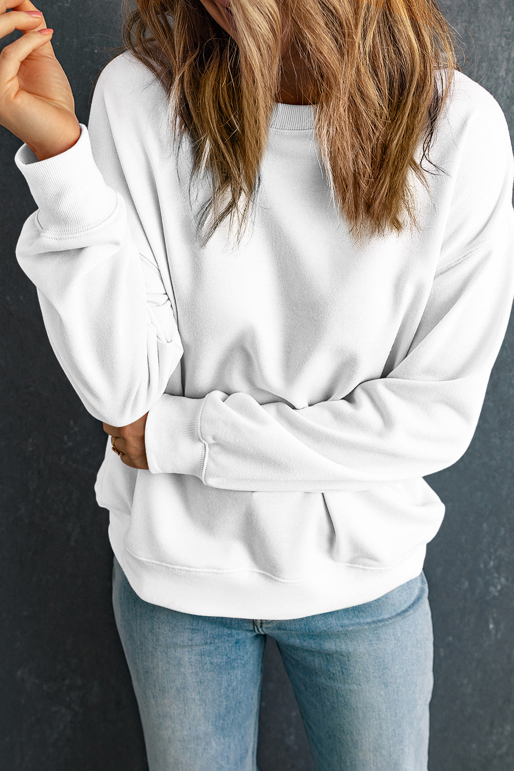 Gray Solid Color Classic Crewneck Pullover Sweatshirt