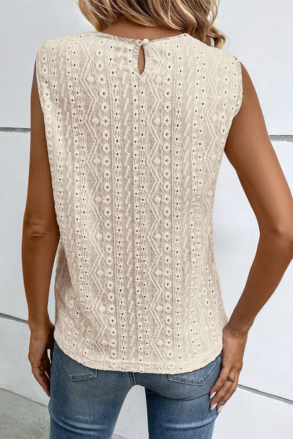 Apricot Guipure Lace Crochet Keyhole Back Sleeveless Top