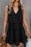 Black Reversible Frill V Neck Sleeveless Swing Mini Dress