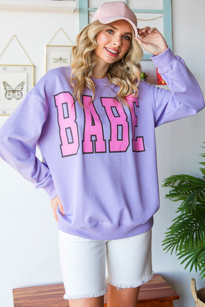 Grey Babe Letter Casual Pullover Sweatshirt