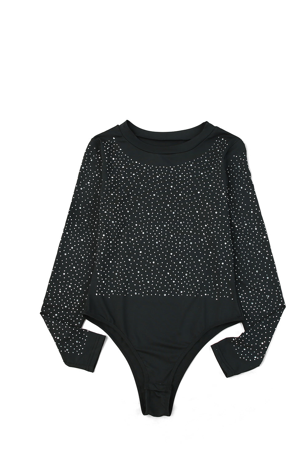 Black Rhinestone Casual Slim Fit Long Sleeve Bodysuit