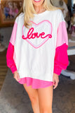 White Tinsel Love Heart Graphic Color Block Sweatshirt