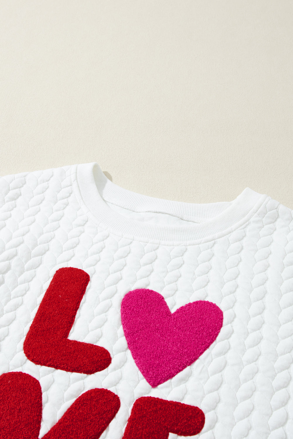 White Lucky Letter Patch Quilted Sweatshirt