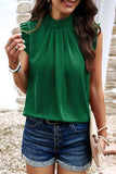 Bright Green Frilled Trim Sleeveless Pleated Blouse