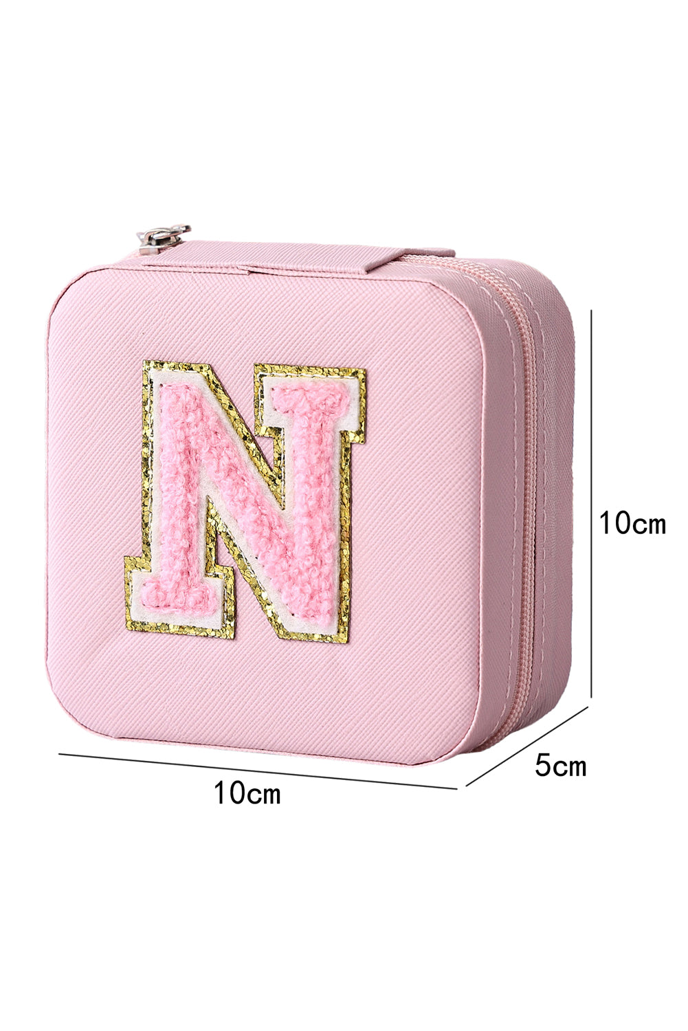 Pink Initial N Chenille Square Jewelry Box