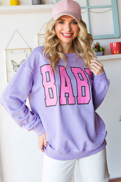 Grey Babe Letter Casual Pullover Sweatshirt