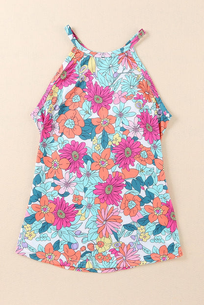 Multicolor Floral Print Casual Halter Top