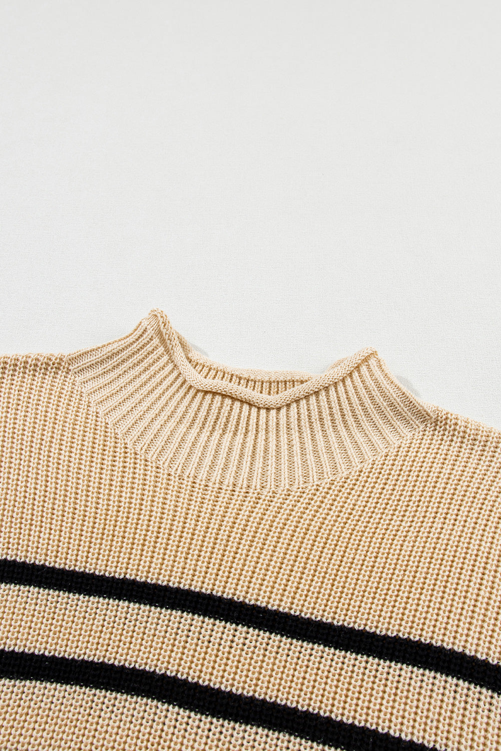 Parchment Striped Knit Mock Neck Short Sleeve Sweater